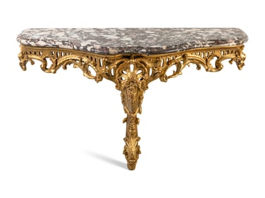A Louis XV Giltwood and Brêche Violette Marble-Top Console Table