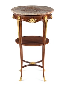 A Louis XV Style Gilt Bronze Mounted Mahogany Marble-Top Table