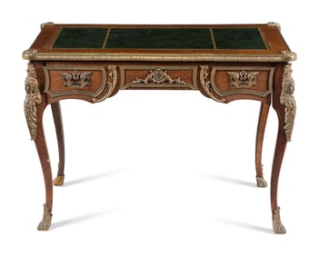 A Louis XV Style Gilt Bronze Mounted Kingwood Bureau Plat