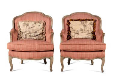 A Pair of Louis XV Style Beechwood Bergères