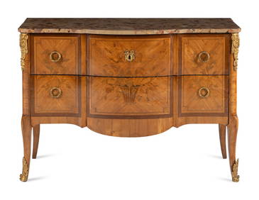 A Louis XV/XVI Transitional Style Marquetry Marble-Top Commode (1 of 5)