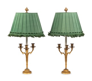 A Pair of Louis XVI Style Gilt Bronze Three-Light Candelabra