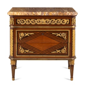 A Louis XVI Style Gilt Bronze Mounted Kingwood, Mahogany and Parquetry Brocatelle Violette d'Espagne