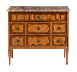 A Louis XVI Style Parquetry Marble-Top Commode (1 of 2)