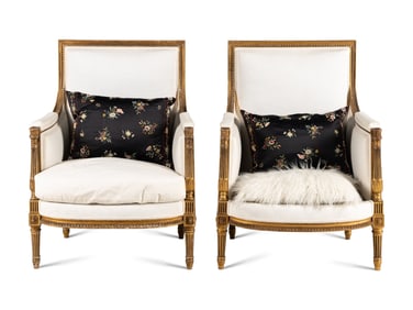 A Pair of Directoire Style Giltwood Bergères