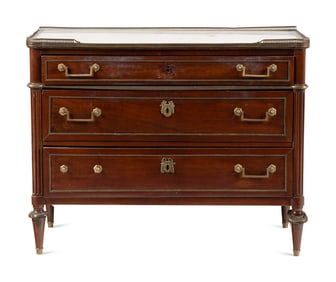A Directoire Gilt Bronze Mounted Mahogany and Marble-Top Commode