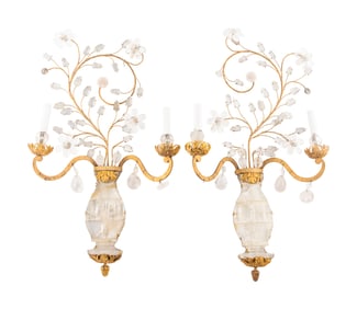 A Pair of Gilt Metal and Rock Crystal Sconces
