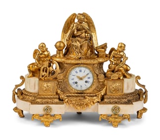 A French Gilt Bronze and Marble Mantel Clock