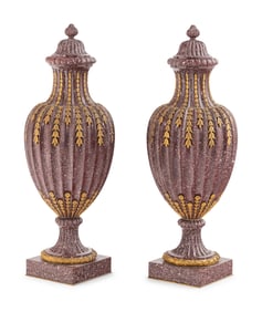A Pair of Ormolu Mounted Porphyry Urns