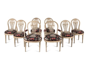 A Set of Eight French Gray-Painted "Montgolfier" Dining Chairs