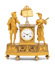 An Empire Gilt Bronze Figural Mantel Clock