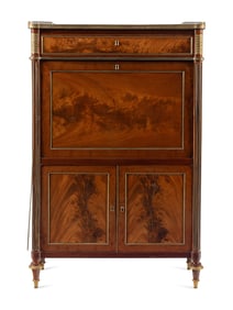 An Empire Style Gilt Bronze Mounted Mahogany Marble-Top Secrétaire à Abattant