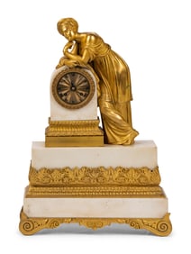 A Louis Philippe Gilt Bronze and White Marble Mantel Clock
