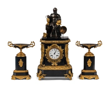 A Napoleon III Gilt Bronze and Slate Clock Garniture