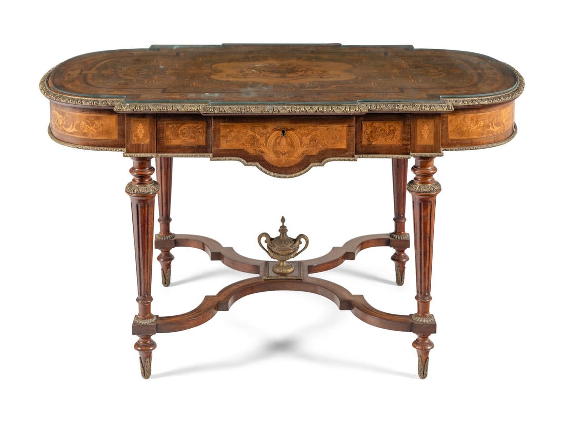 A Napoleon III Gilt Bronze Mounted Marquetry Center Table (1 of 2)