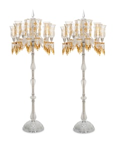 A Pair of Baccarat Zénith Clear and Amber Cut Glass Twelve-Light Torchères