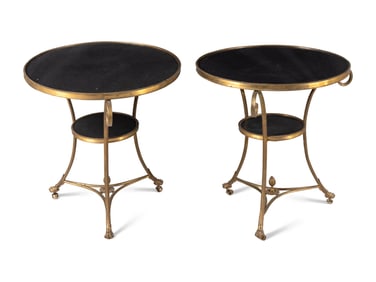 A Pair of French Gilt-Bronze and Black Marble Guéridons