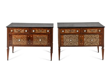 A Pair of North Italian Neoclassical Mother-of-Pearl Inlaid Commodes