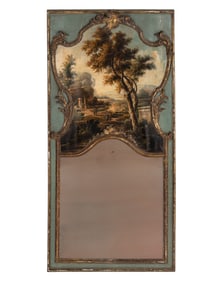 An Italian Rococo Painted and Parcel Gilt Trumeau Mirror