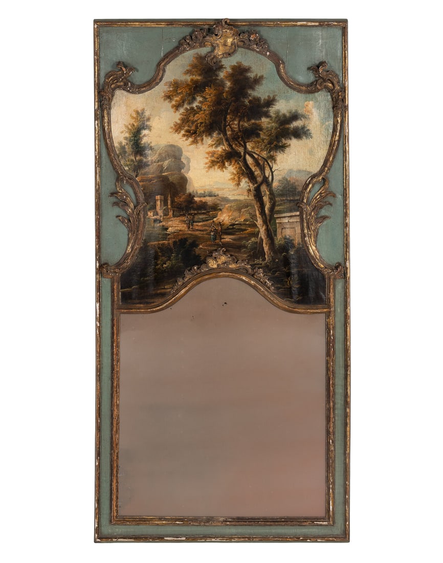 An Italian Rococo Painted and Parcel Gilt Trumeau Mirror (1 of 2)