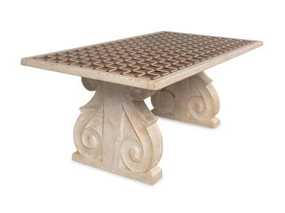 An Italian Carved Marble and Pietra Dura Low Table: An Italian Carved Marble and Pietra Dura Low Table 20th Century Height 21 x width 53 x depth 30 1/4 inches This lot is located in Chicago.