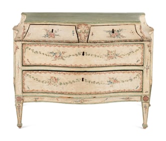 A North Italian Cream and Polychrome-Painted Commode