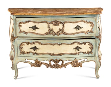 A Venetian Painted and Parcel Gilt Commode
