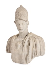 An Italian Carved Marble Bust of Ares