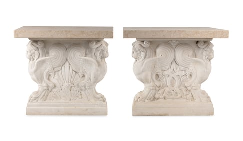 A Pair of Neoclassical Carved Marble Side Tables