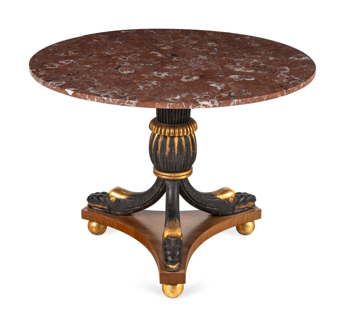 A Continental Neoclassical Style Painted and Parcel Gilt Marble-Top Center Table (1 of 3)