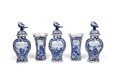 A Delft Earthenware Five-Piece Garniture