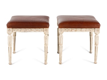 A Pair of Gustavian Style Painted and Parcel Gilt Stools