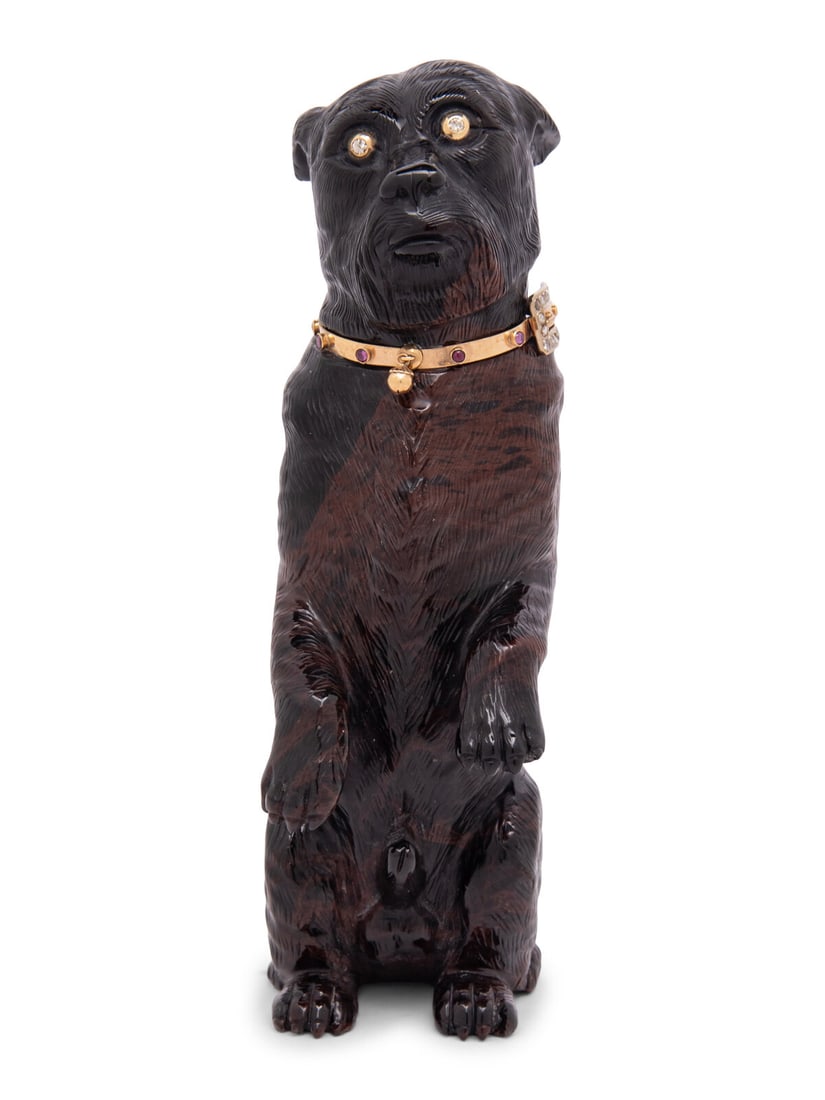 A Diamond and Ruby Inset Carved Hardstone Model of a Terrier (1 of 4)