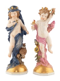 A Pair of Meissen Porcelain Figures Emblematic of Day and Night