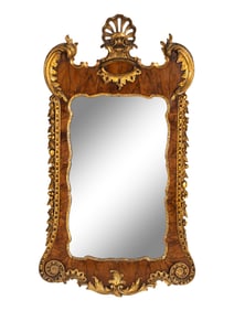 A George II Walnut and Parcel-Gilt Mirror