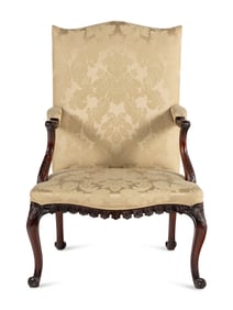 A George III Carved Mahogany Library Chair