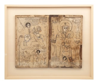 An Ethiopian Diptych Icon of Saint George and the Virgin and Child