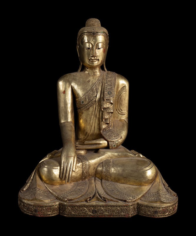 A Large Burmese Gilt Lacquered Figure of Buddha (1 of 5)