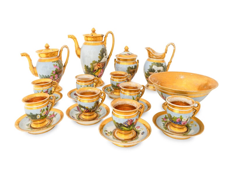 A Paris Porcelain Hand-Painted and Parcel-Gilt Porcelain Tea and Coffee Service (1 of 15)