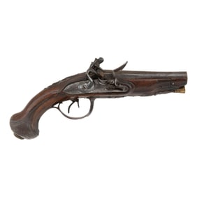 French Double Barrel Flintlock Pistol by Rennes Jourjon