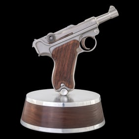 *Bright Finished John Martz Custom Baby Luger 9mm with Matching Stand