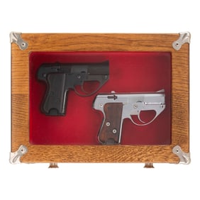 *Extremely Rare Blue & Nickel Pair of Semmerling LM-4 Pistols #200 & #200A in Display Case