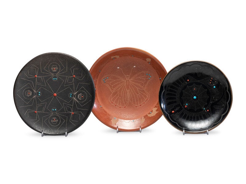 Barbara Gonzales
(San Ildefonso, b. 1947)
Black and Red Sgraffito Pottery Plates (1 of 2)