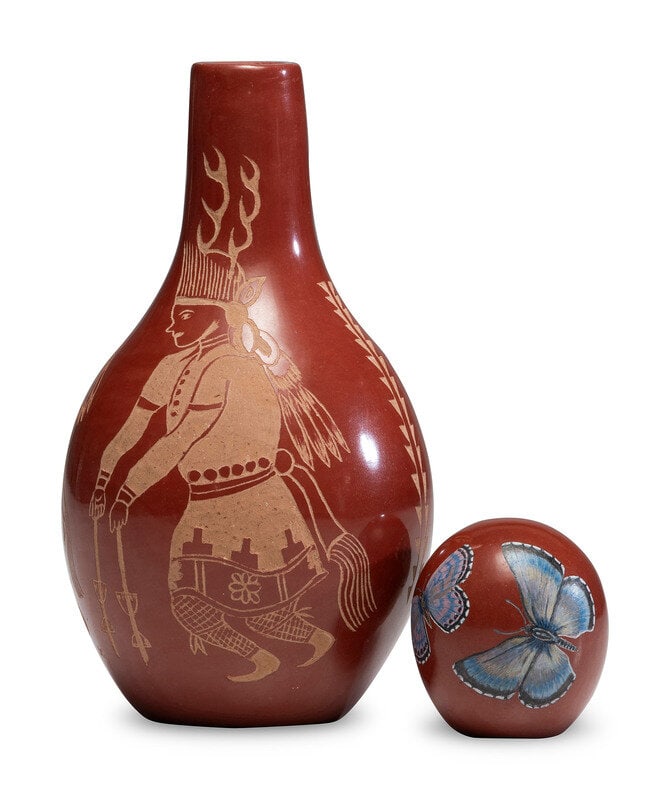 Joseph Lonewolf AND Grace Medicine Flower
(Santa Clara, 1932-2014 / b. 1938)
Redware Sgraffito Potte (1 of 3)