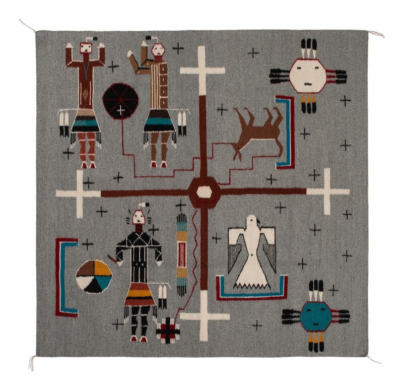 Navajo Pictorial Weaving, Coyote Stealing Light (1 of 2)