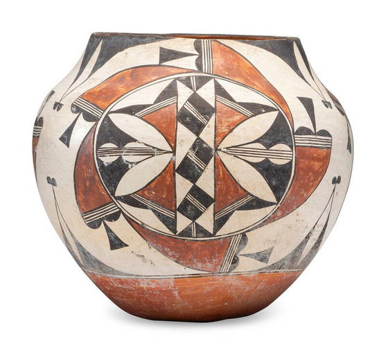 Acoma Piriform Pottery Jar with Orange & Black Design Acoma Piriform Pottery Jar with Orange & Black Design