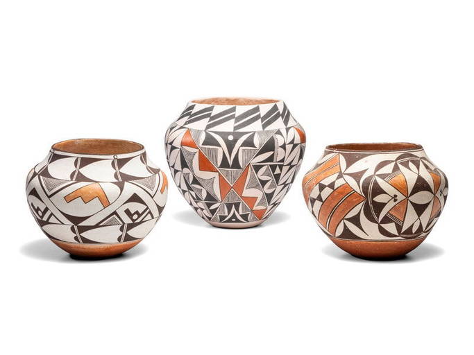 Acoma Piriform Pottery Jar with Orange & Black Design Acoma Piriform Pottery Jar with Orange & Black Design
