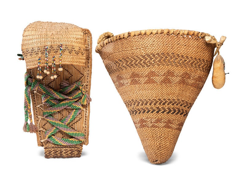 Maidu Burden Basket and Paiute Basketry Doll Cradle  (1 of 2)