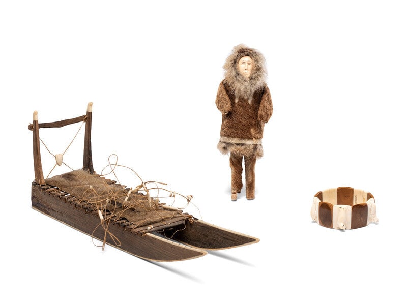 Alaskan Native Dog Sled, Doll, and Carved Elastic Bracelet (1 of 4)