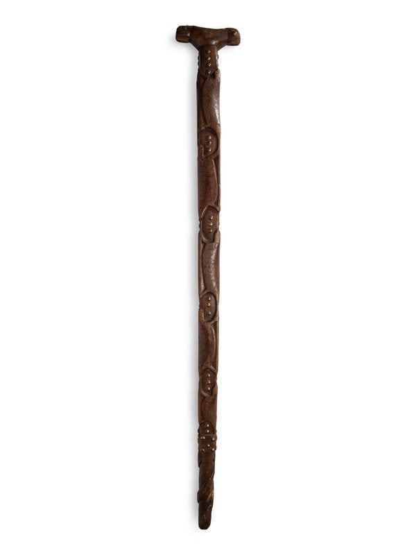 Northeastern Turtle Cane: Northeastern Turtle Cane ca 1900 square shaft rounded in areas to depict 10 turtles with delicately incised hatch marks on backs; serpent rises from bottom; brass square-shanked tacks fill negative sp